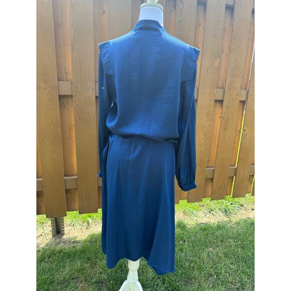 100% Pure Silk Going Places Blue Vintage Dress Size 6 - Picture 7 of 8